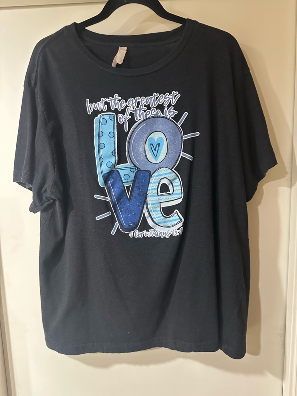 Women’s Black Graphic Tee - Blue Multi 'Love' Design
